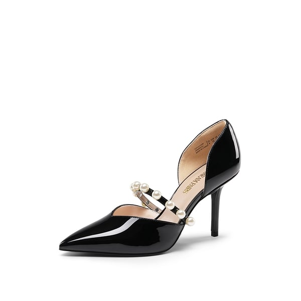 Pearl Straps Pointed Toe Stiletto Heel Pumps - BLACK -  0