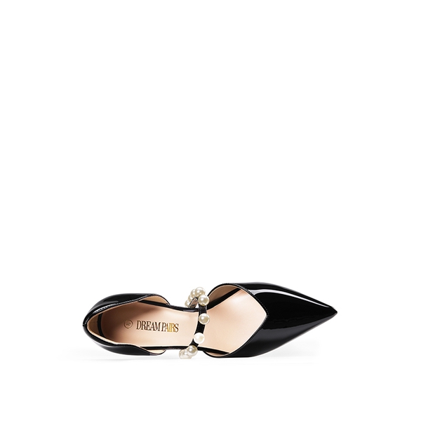 Pearl Straps Pointed Toe Stiletto Heel Pumps - BLACK - 3