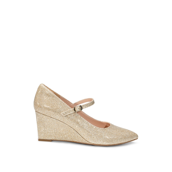 Mary Jane Strap Wedge Pumps - GOLD GLITTER - 3