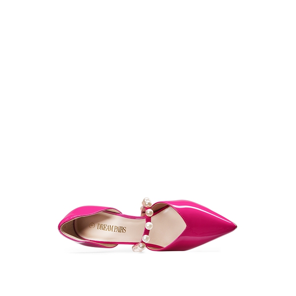 Pearl Straps Pointed Toe Stiletto Heel Pumps - HOT PINK - 4