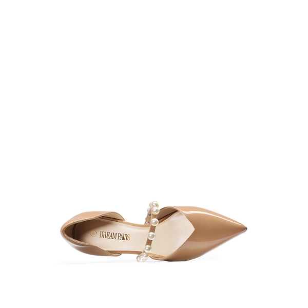 Pearl Straps Pointed Toe Stiletto Heel Pumps - NUDE - 3
