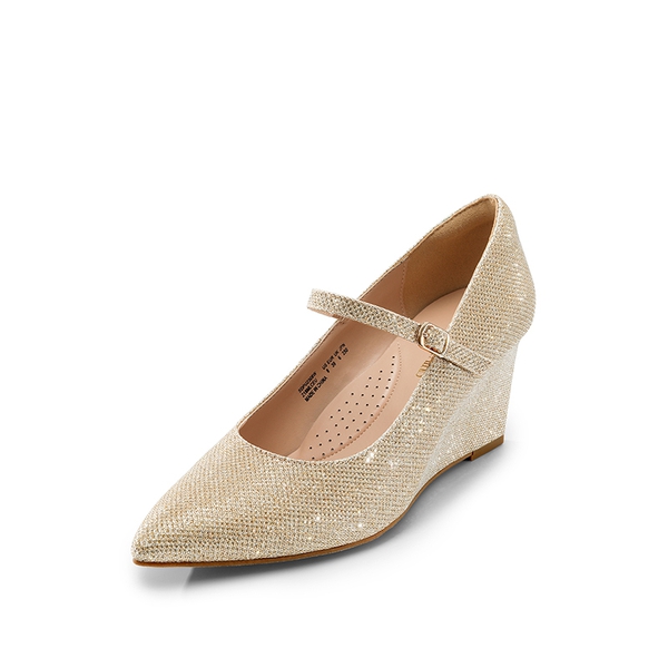 Mary Jane Strap Wedge Pumps - GOLD GLITTER -  0