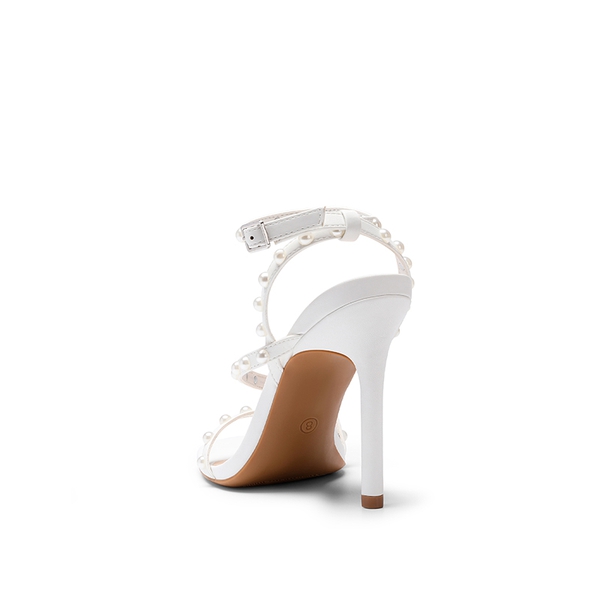 Pearl Ankle Strap High Stiletto Heel Sandals - WHITE - 3