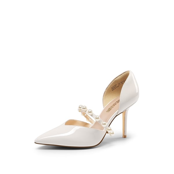 Pearl Straps Pointed Toe Stiletto Heel Pumps - WHITE -  0
