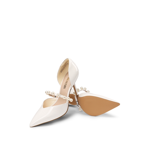 Pearl Straps Pointed Toe Stiletto Heel Pumps - WHITE - 3