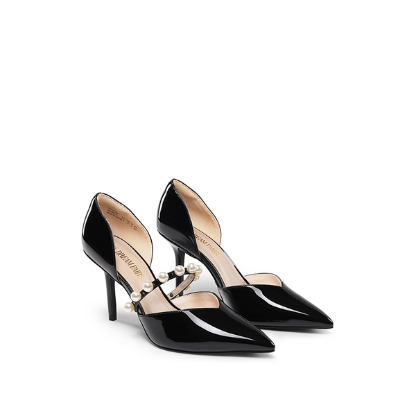 Pearl Straps Pointed Toe Stiletto Heel Pumps - BLACK - 2