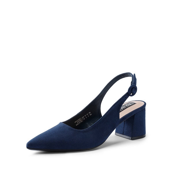 Pointed Toe Slingback Block Heel Pumps - NAVY -  0