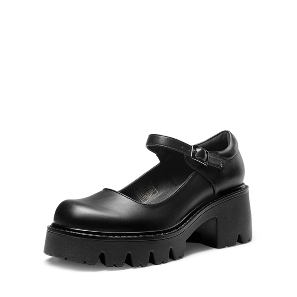 Chunky Platform Mary Janes Buckle Strap Pumps - BLACK PU -  0