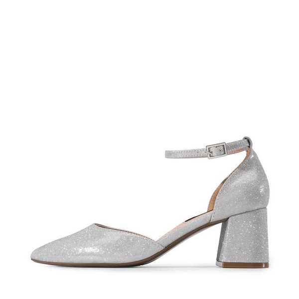 Pointed Toe Block Heel Ankle Strap Pumps - SILVER - 2