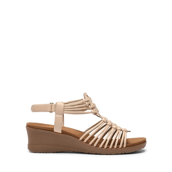 Strappy Ankle Strap Wedge Sandals - NUDE - 2