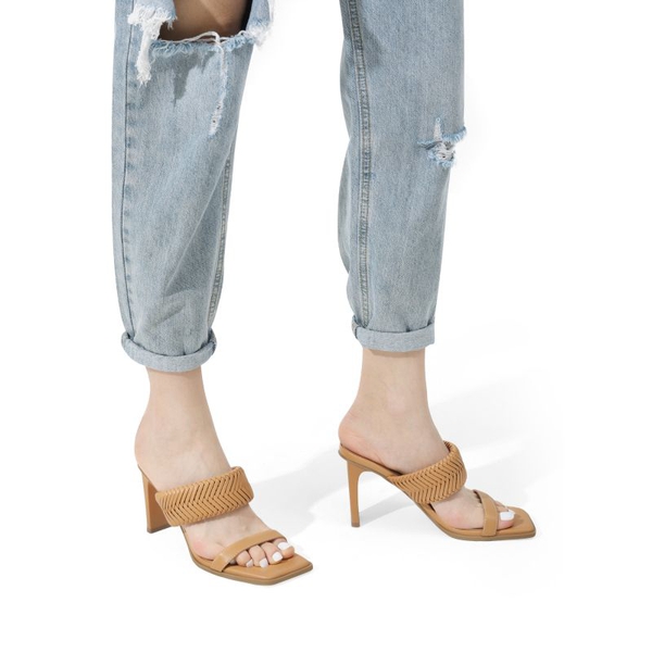  Ankle Strap Rectangular Square Toe Heel Sandals - BROWN - 1