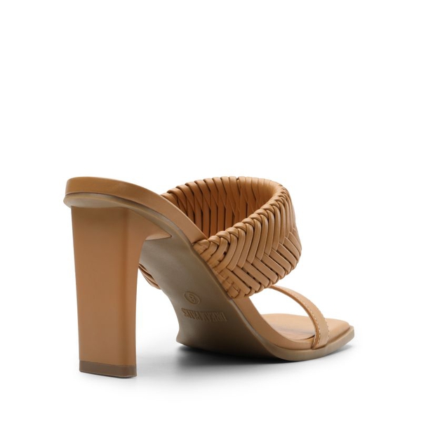  Ankle Strap Rectangular Square Toe Heel Sandals - BROWN - 3