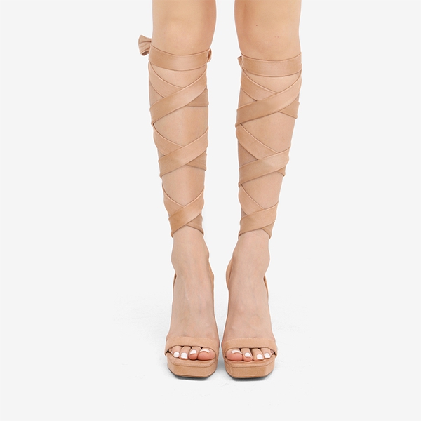 Chunky High Heel Strappy Platform Sandals - NUDE SUEDE - 2
