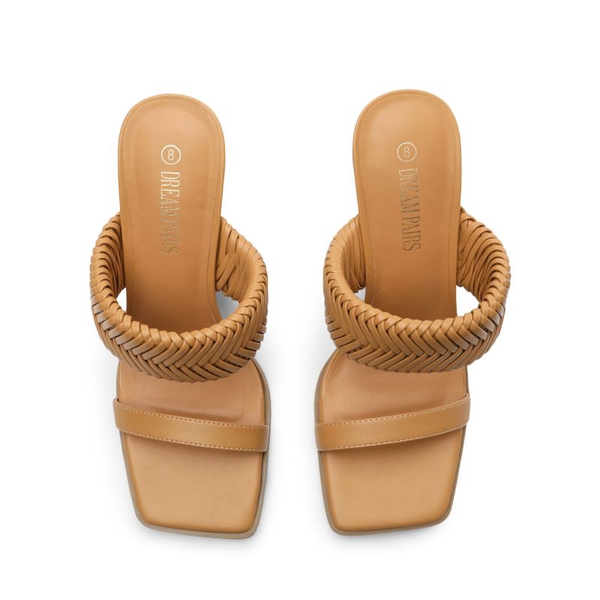  Ankle Strap Rectangular Square Toe Heel Sandals - BROWN - 4