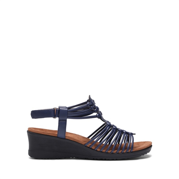 Strappy Ankle Strap Wedge Sandals - NAVY - 2