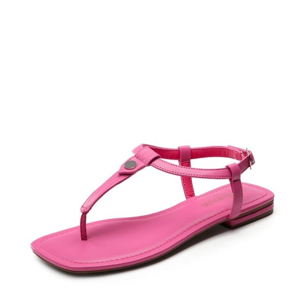 T-Strap Thong Flat Sandals With Silk Ribbon - HOT PINK -  0
