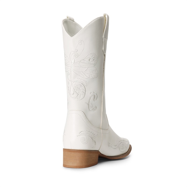  Square Toe Embroidered Cowboy Boots - WHITE - 4
