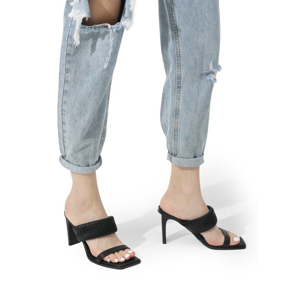  Ankle Strap Rectangular Square Toe Heel Sandals - BLACK - 1