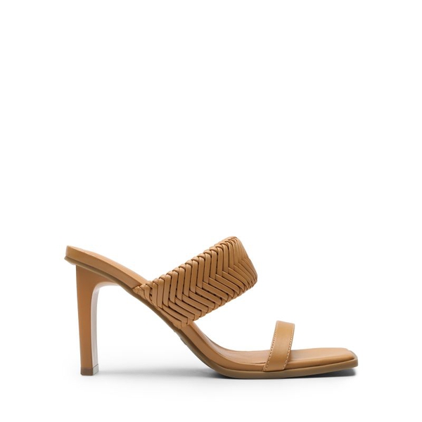  Ankle Strap Rectangular Square Toe Heel Sandals - BROWN - 2