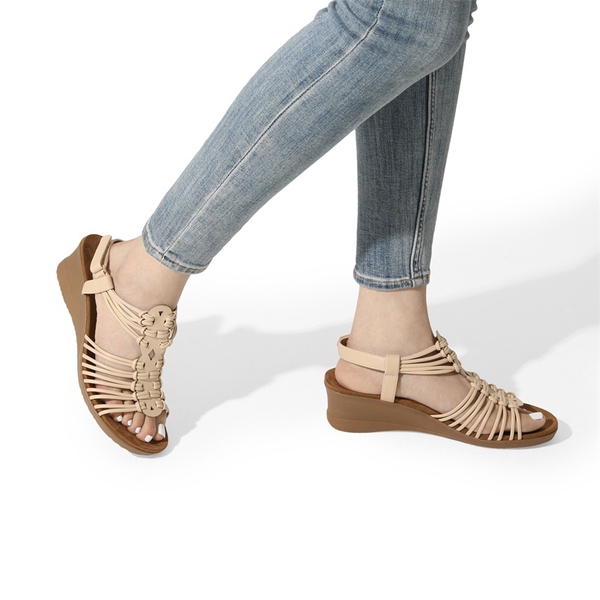 Strappy Ankle Strap Wedge Sandals - NUDE - 1