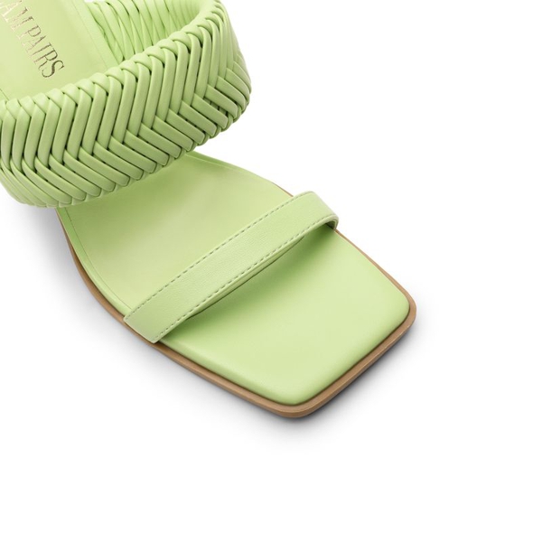  Ankle Strap Rectangular Square Toe Heel Sandals - LIGHT GREEN - 5