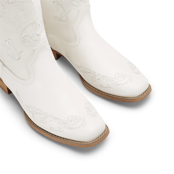  Square Toe Embroidered Cowboy Boots - WHITE - 3