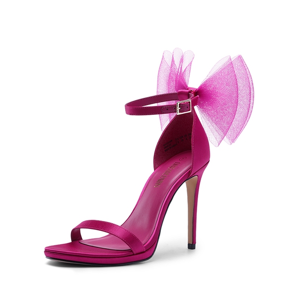 Silky Bow Ankle Strap High Stiletto Heel Sandals - HOT PINK -  0