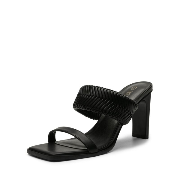  Ankle Strap Rectangular Square Toe Heel Sandals - BLACK -  0