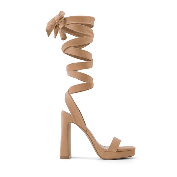 Chunky High Heel Strappy Platform Sandals - NUDE SUEDE - 3