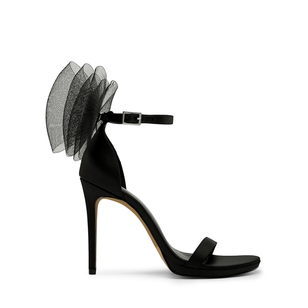 Silky Bow Ankle Strap High Stiletto Heel Sandals - BLACK - 3
