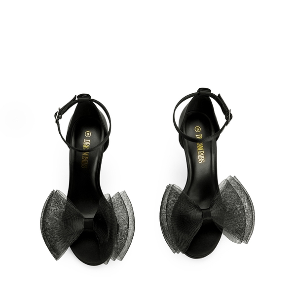 Silky Bow Ankle Strap High Stiletto Heel Sandals - BLACK - 4