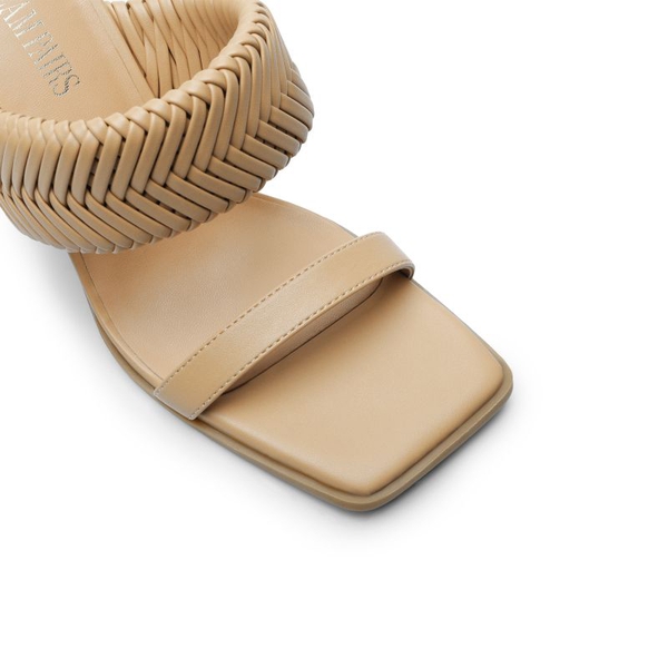  Ankle Strap Rectangular Square Toe Heel Sandals - NUDE - 5
