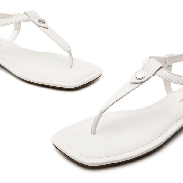 T-Strap Thong Flat Sandals With Silk Ribbon - WHITE - 3