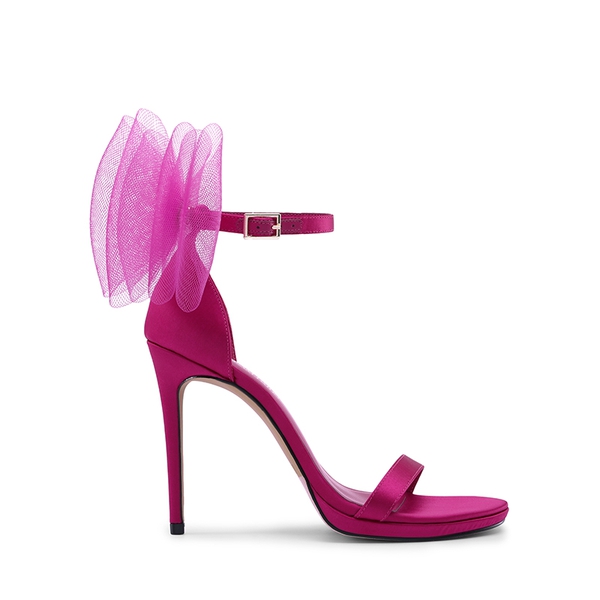Silky Bow Ankle Strap High Stiletto Heel Sandals - HOT PINK - 4
