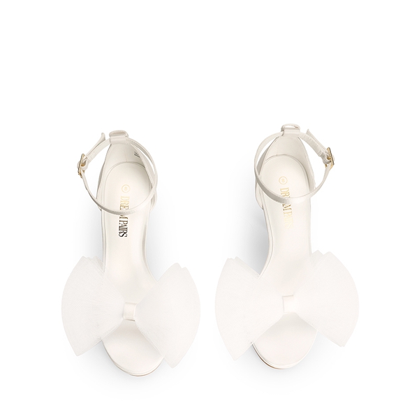 Silky Bow Ankle Strap High Stiletto Heel Sandals - WHITE - 4