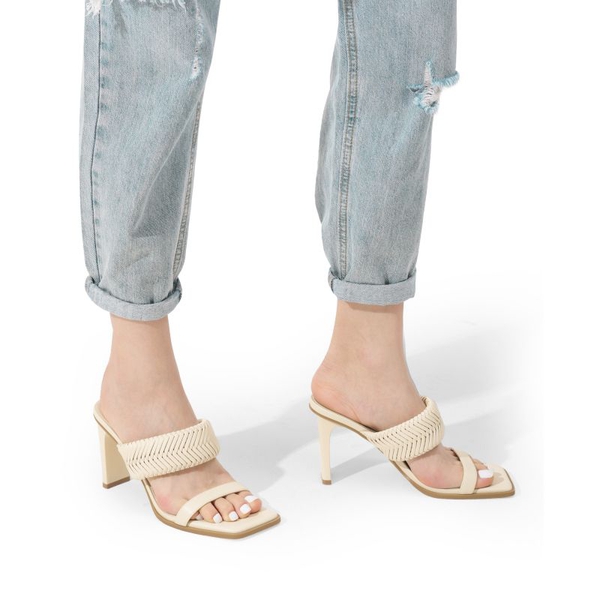  Ankle Strap Rectangular Square Toe Heel Sandals - BEIGE - 1