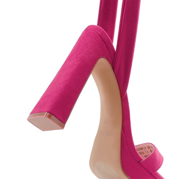 Chunky High Heel Strappy Platform Sandals - HOT PINK SUEDE - 4