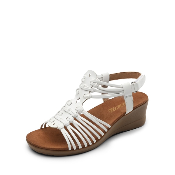 Strappy Ankle Strap Wedge Sandals - WHITE -  0