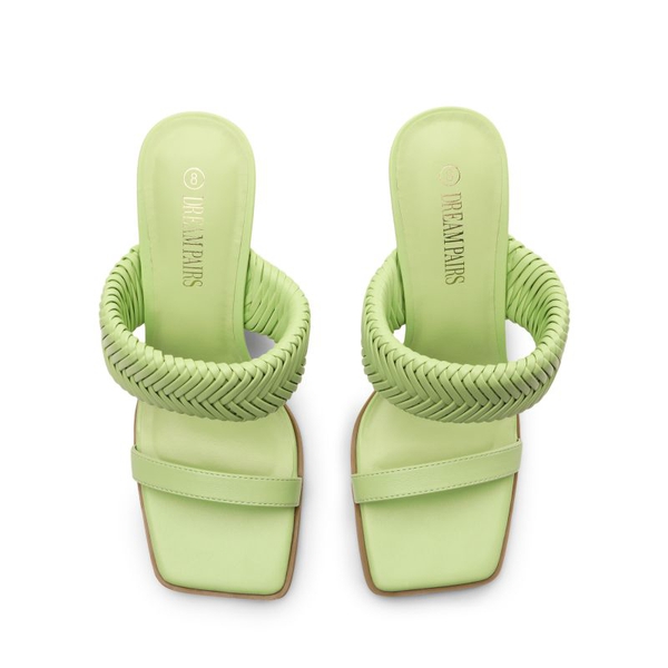  Ankle Strap Rectangular Square Toe Heel Sandals - LIGHT GREEN - 4