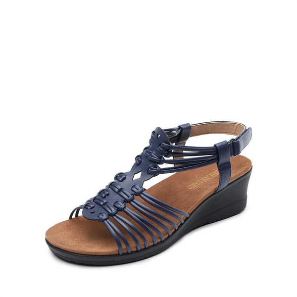 Strappy Ankle Strap Wedge Sandals - NAVY -  0