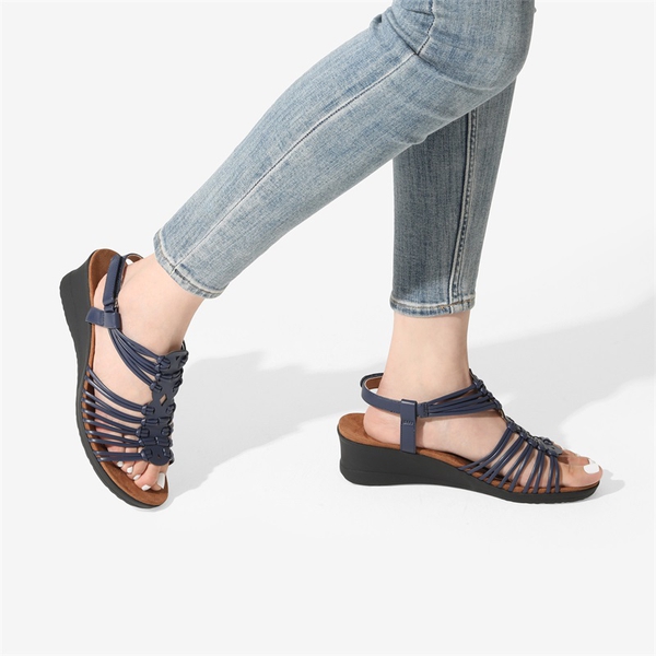 Strappy Ankle Strap Wedge Sandals - NAVY - 1
