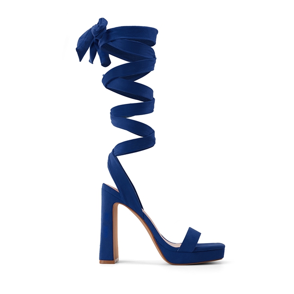 Chunky High Heel Strappy Platform Sandals - ROYAL BLUE SUEDE - 3