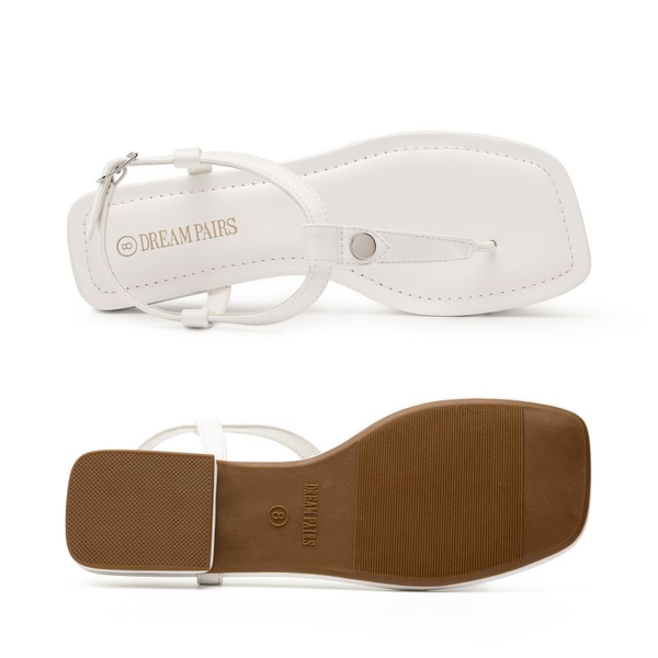 T-Strap Thong Flat Sandals With Silk Ribbon - WHITE - 4