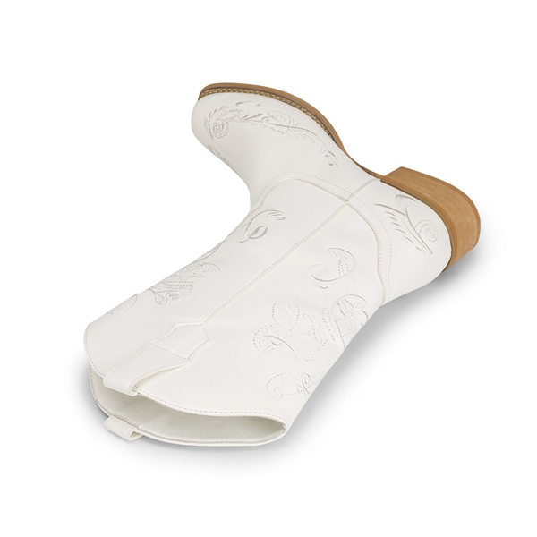  Square Toe Embroidered Cowboy Boots - WHITE - 2