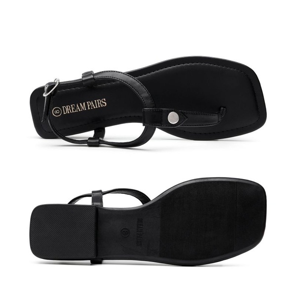 T-Strap Thong Flat Sandals With Silk Ribbon - BLACK - 4