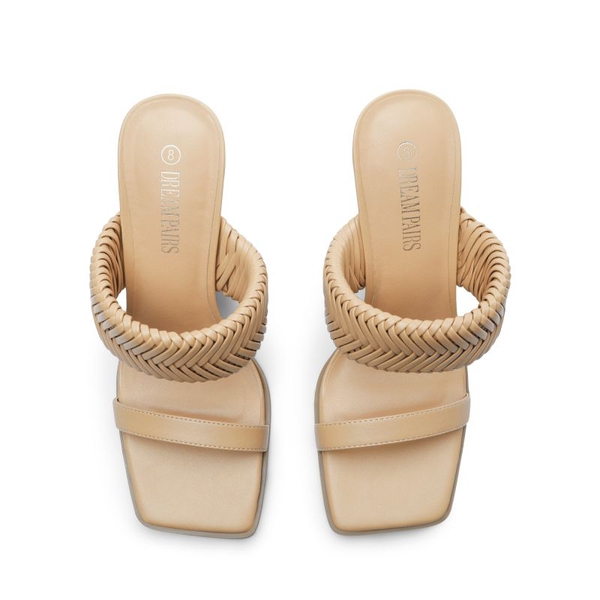  Ankle Strap Rectangular Square Toe Heel Sandals - NUDE - 4