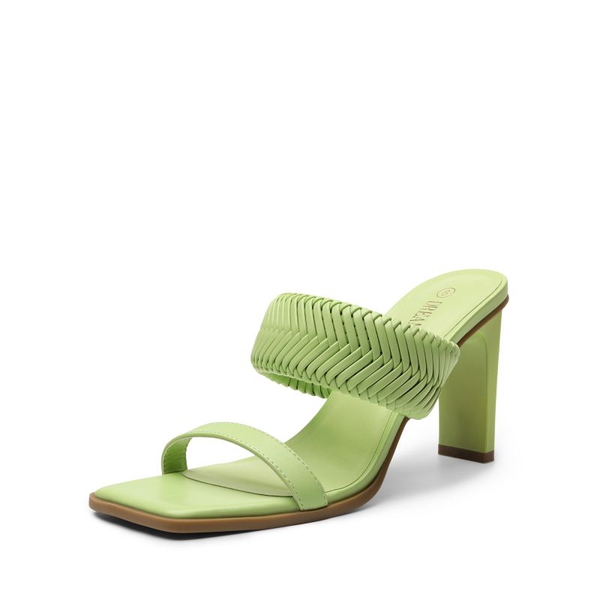  Ankle Strap Rectangular Square Toe Heel Sandals - LIGHT GREEN -  0