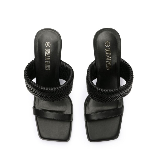  Ankle Strap Rectangular Square Toe Heel Sandals - BLACK - 4