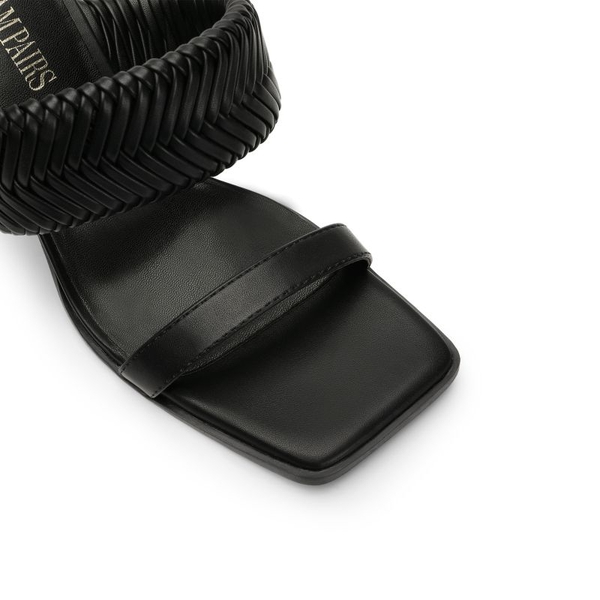  Ankle Strap Rectangular Square Toe Heel Sandals - BLACK - 5