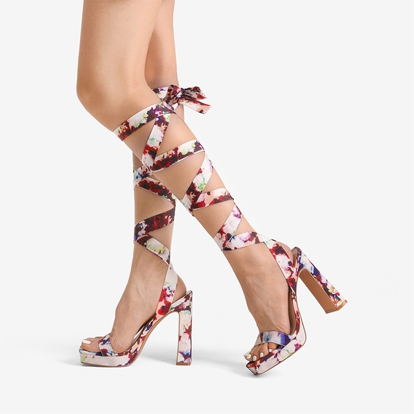 Chunky High Heel Strappy Platform Sandals - FLORAL - 1